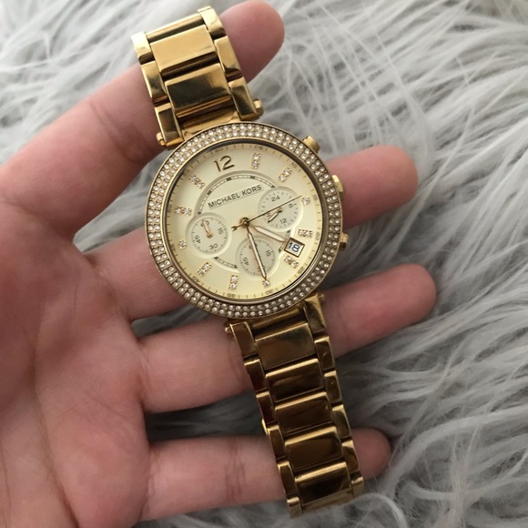 Michael Kors Gold Watch w/ Crystal Encrusted Face - Picture 1 of 4